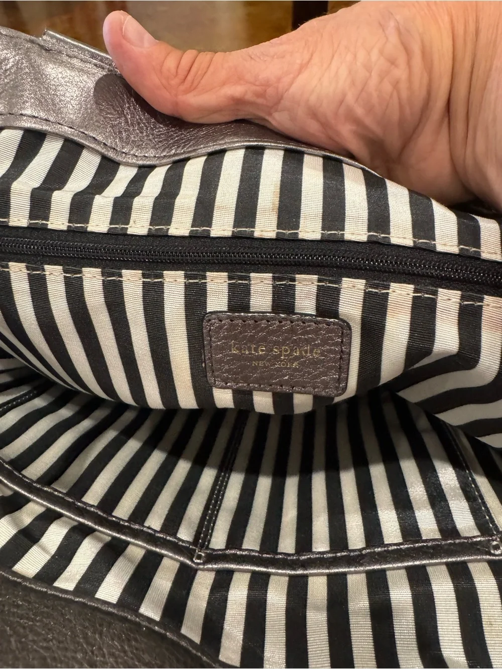 kate spade Metallic Gray Pebbled Leather Tote